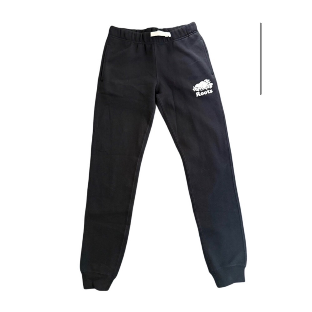 Roots Kids Black Fleece Sweatpants Logo Joggers Boys Girls Size 14